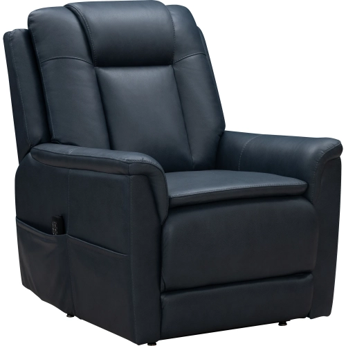 Kolton Power Lift Recliner with Power Headrest, Lumbar & Heat in Barone Navy Blue Top-Grain Leather